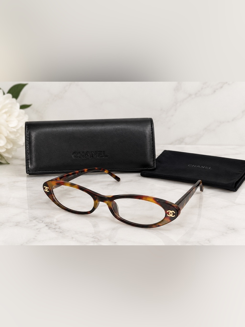 CHANEL Brown Cat Eye Women's Eyeglasses with Gold CC